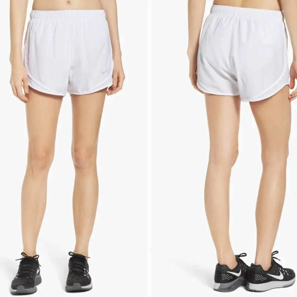 NWT Nike Dri-Fit Tempo Running White Drawstring Swoosh Lined Logo Shorts